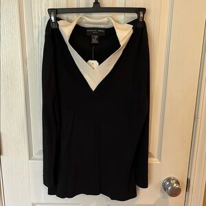 August Silk Black and White V-Neck Sweater